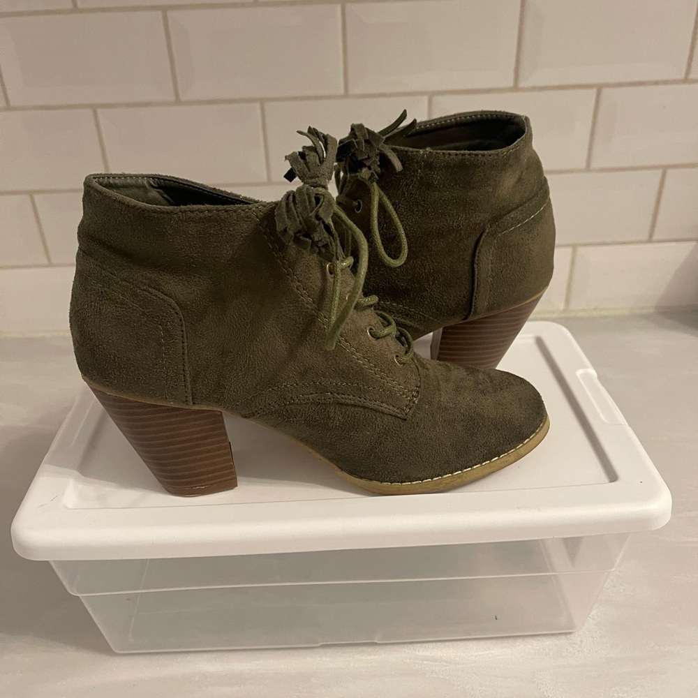 Olive Green Suede Ankle Boots